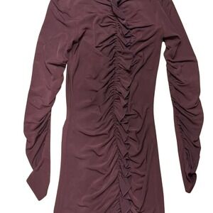 Reiss Dress Women Sz 0 Burgundy Ruched Long Sleeve Bodycon Midi Dress Date Chic